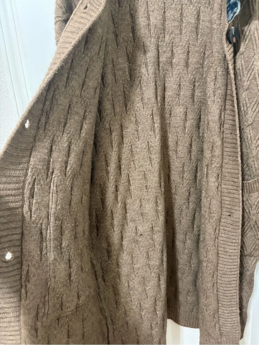 COMMENSE Diamond Stitch Knitting Longline Cardigan Denim Tan Oversized fit S - Picture 12 of 15